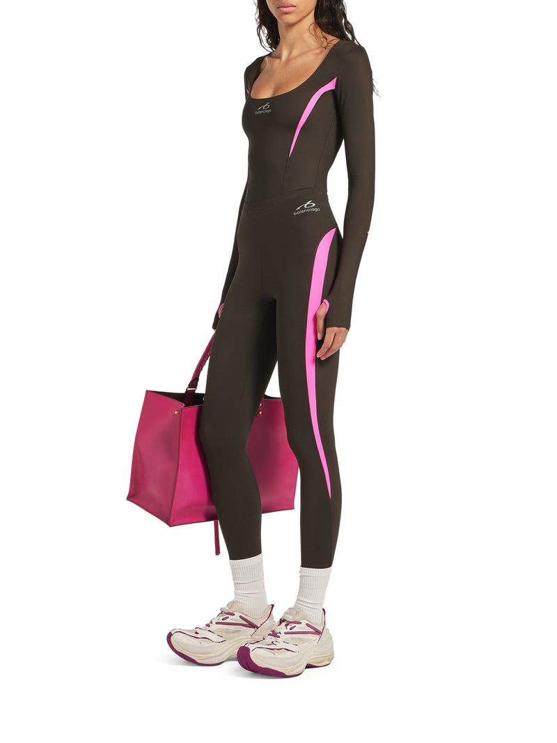 LEGGINGS TECHWEAR IN TESSUTO TECNICO MARRONE KAKI E ROSA FLUO