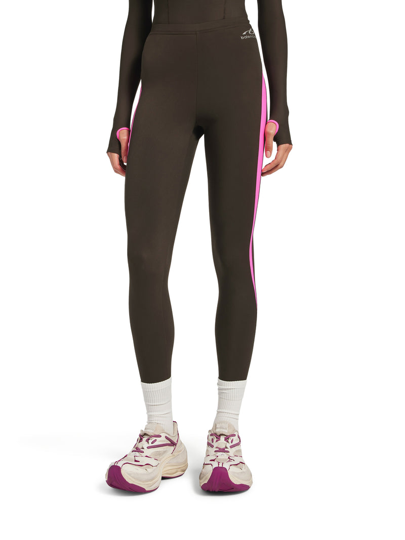 LEGGINGS TECHWEAR IN TESSUTO TECNICO MARRONE KAKI E ROSA FLUO