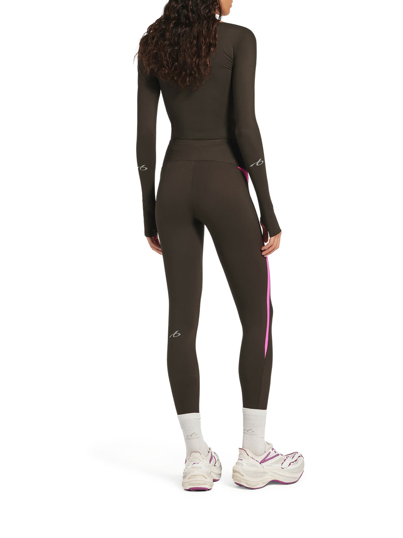 LEGGINGS TECHWEAR IN TESSUTO TECNICO MARRONE KAKI E ROSA FLUO