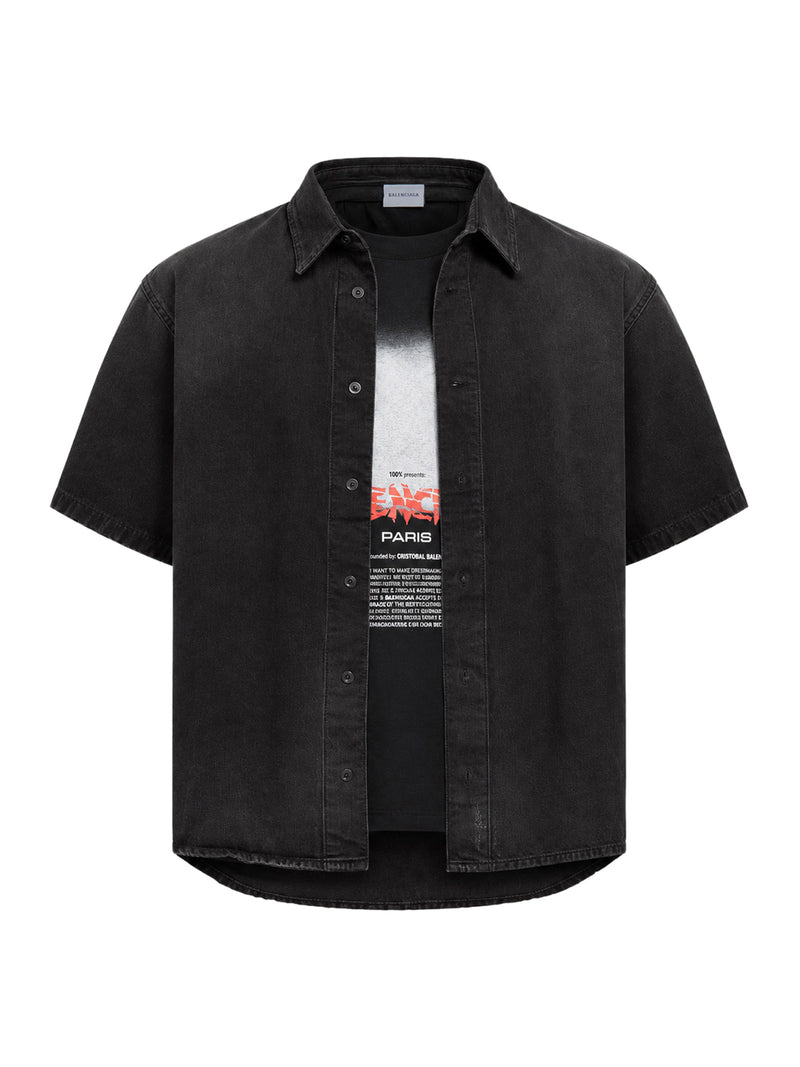 CAMICIA IBRIDA A MANICHE CORTE THE DOOR IN DENIM NERO