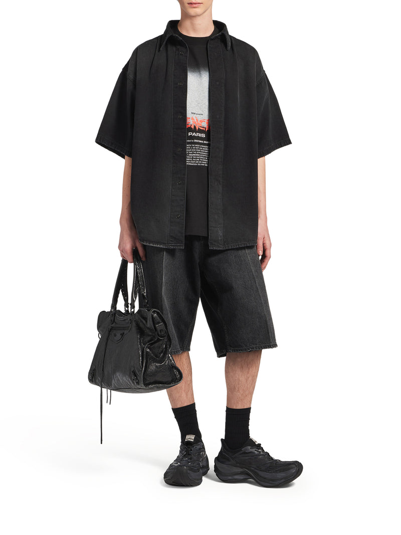 CAMICIA IBRIDA A MANICHE CORTE THE DOOR IN DENIM NERO