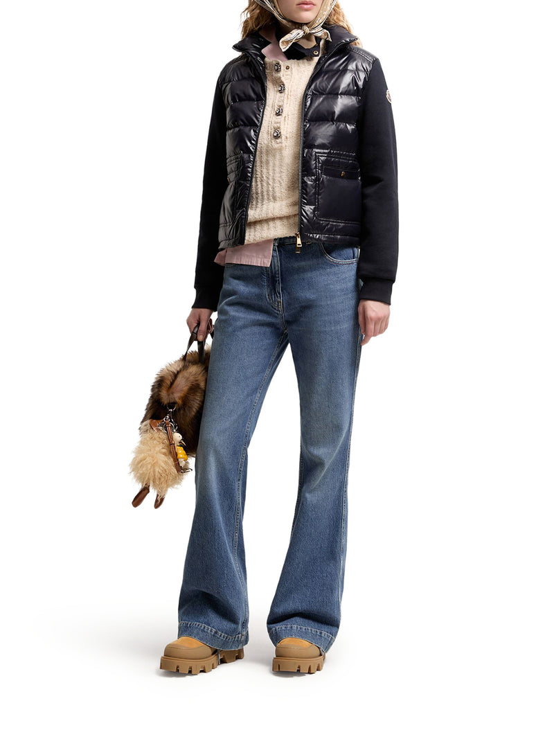 FELPA CON ZIP IN COTONE CON PARTE ANTERIORE IN NYLON