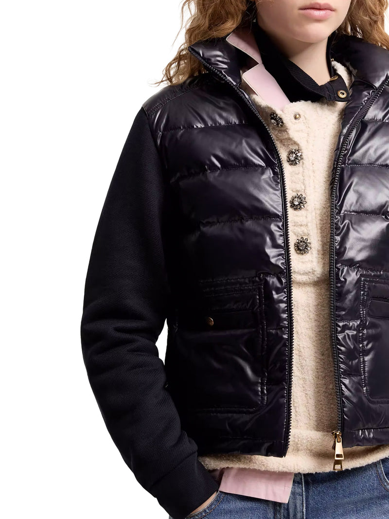 FELPA CON ZIP IN COTONE CON PARTE ANTERIORE IN NYLON
