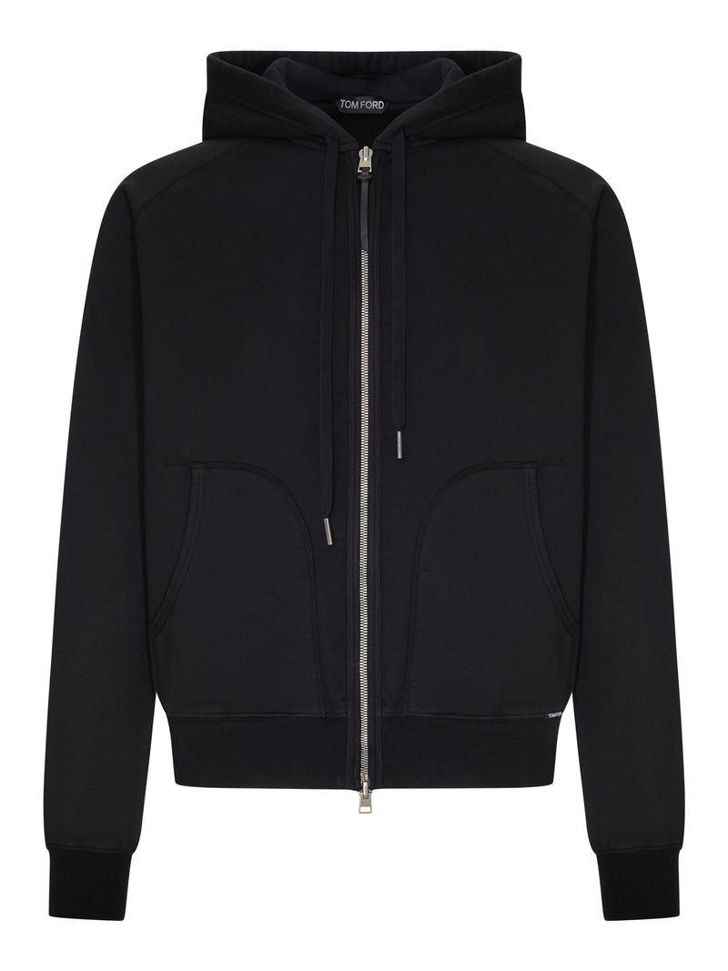 FELPA IN JERSEY DI COTONE CON ZIP E CAPPUCCIO