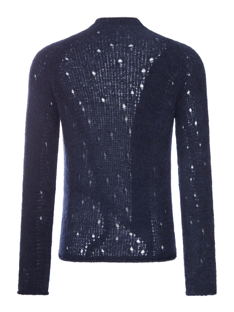 MAGLIONE IN ALPACA BLU MÉLANGE A TRAMA IRREGOLARE
