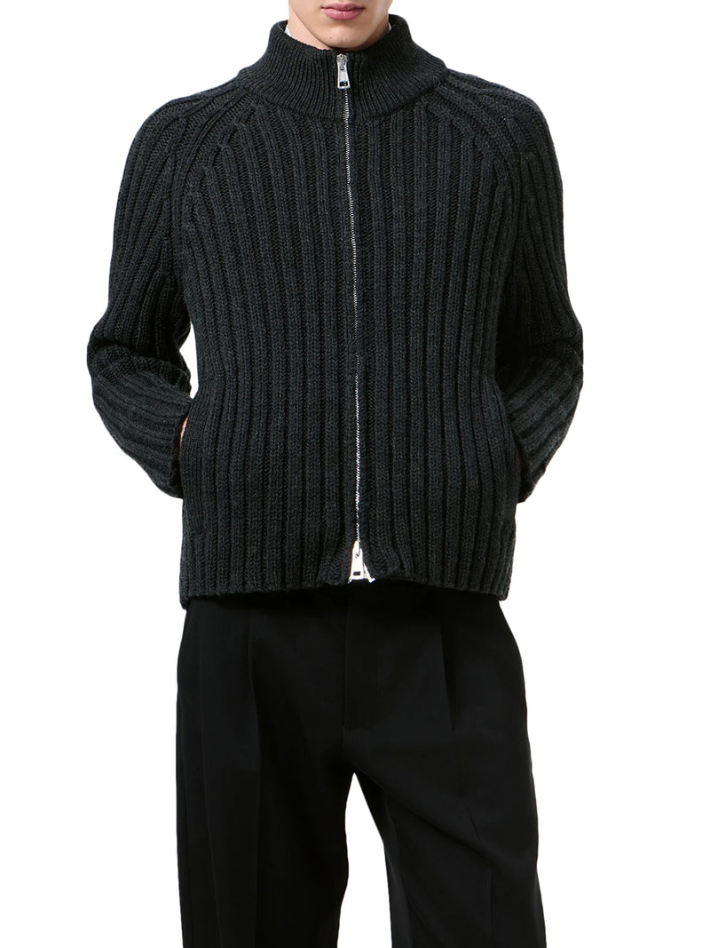 CARDIGAN CON ZIP IN MAGLIA DI LANA MERINO A COSTE