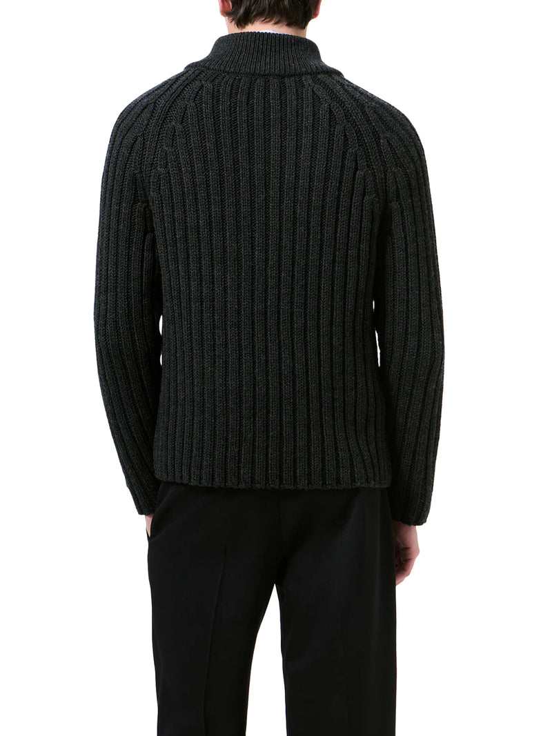 CARDIGAN CON ZIP IN MAGLIA DI LANA MERINO A COSTE