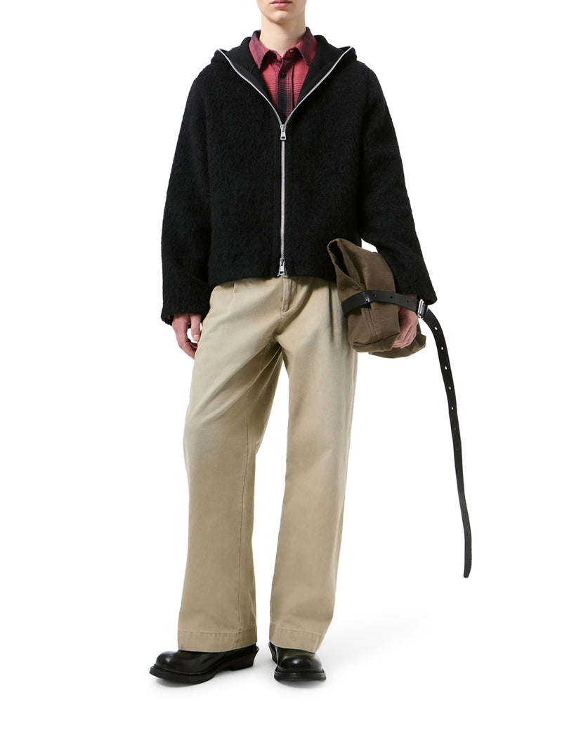 FELPA FULL ZIP IN LANA CON CAPPUCCIO