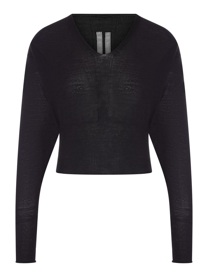 MAGLIA CROPPED CON SCOLLO A V IN LANA FINE