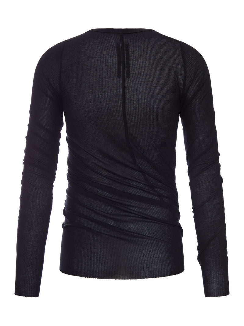 T-SHIRT RIB LS T A COSTE SEMITRASPARENTE CON DRAPPEGGIO