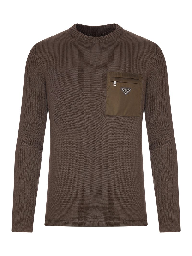 MAGLIA IN LANA CON TASCA IN RE-NYLON
