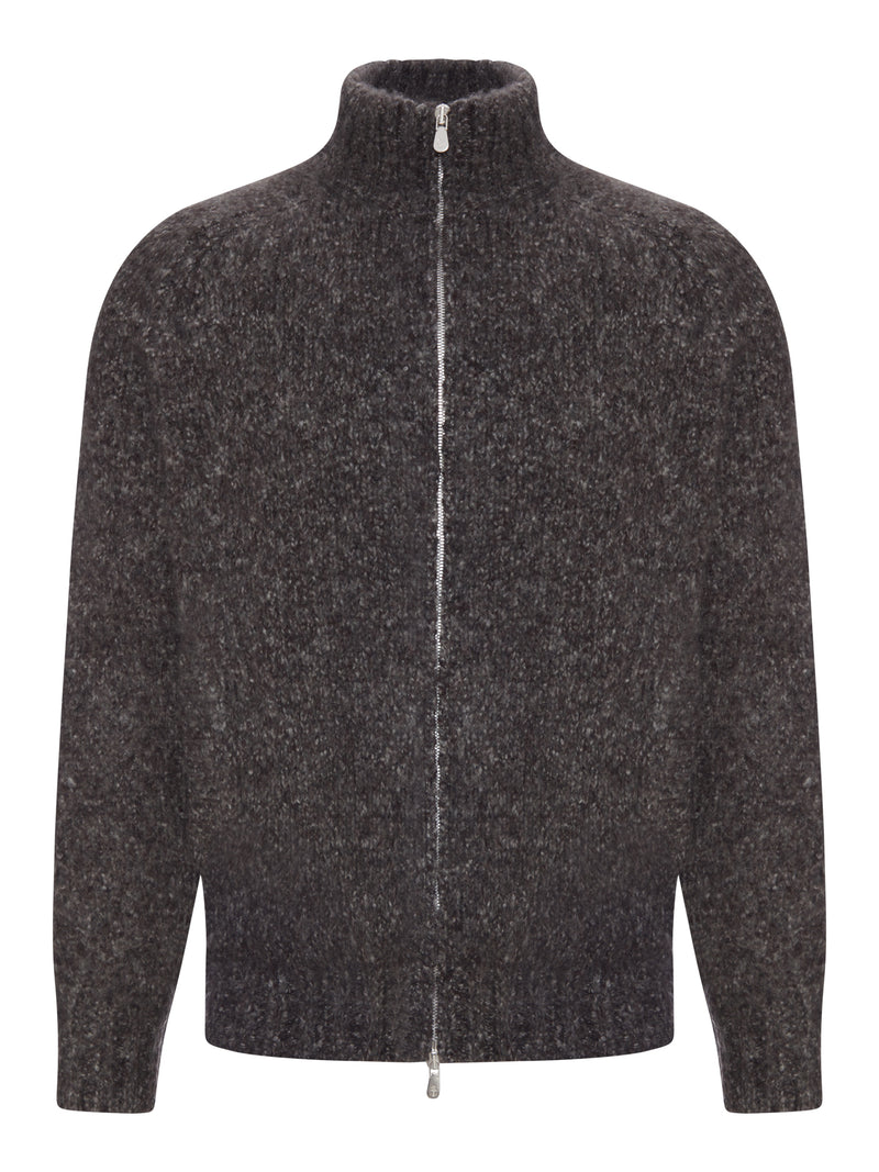 MAGLIA ZIP-UP IN MAGLIA BOUCLÉ CON COLLO ALTO