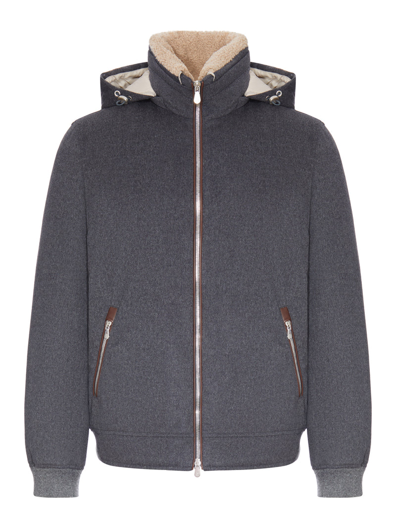 BOMBER CON CAPPUCCIO IN LANA E SHEARLING