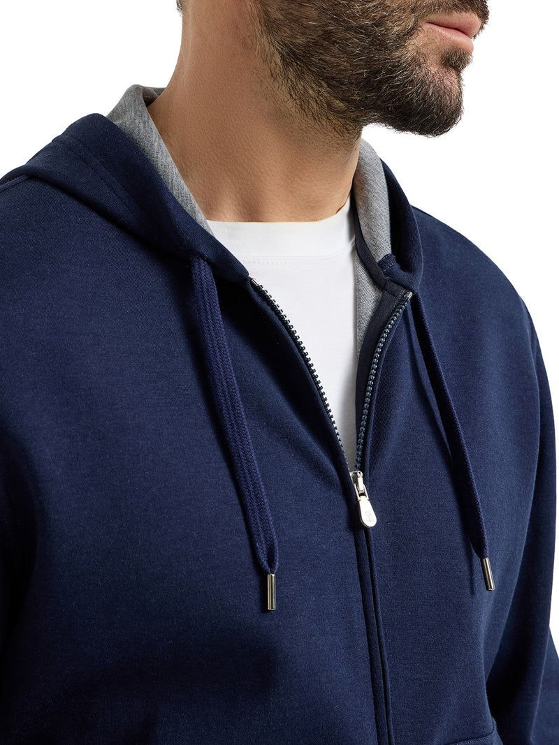 TOPWEAR IN FELPA DOUBLE DI COTONE, CASHMERE E SETA CON ZIP E CAPPUCCIO
