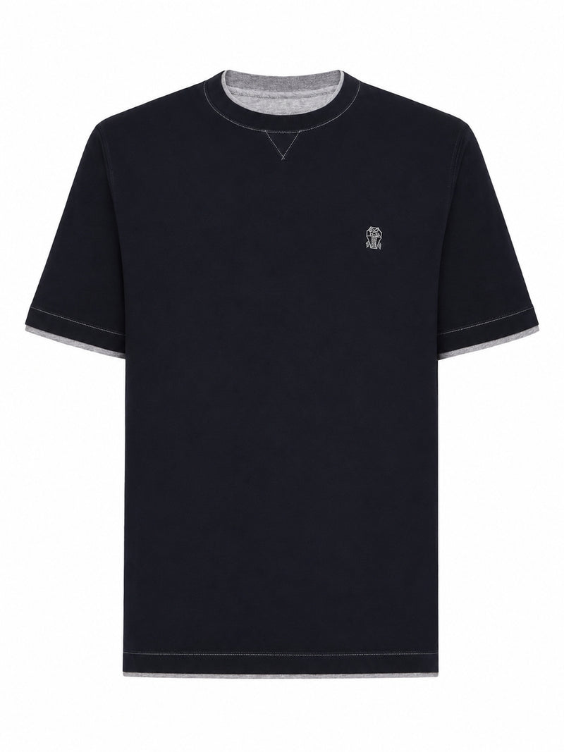 T-SHIRT IN COTONE CON LOGO FRONTALE E RIFINITURE A CONTRASTO