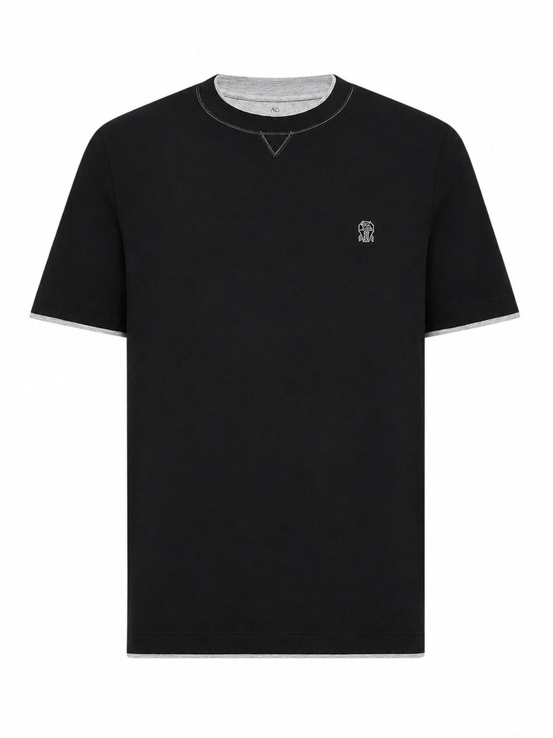 T-SHIRT IN COTONE CON LOGO FRONTALE E RIFINITURE A CONTRASTO
