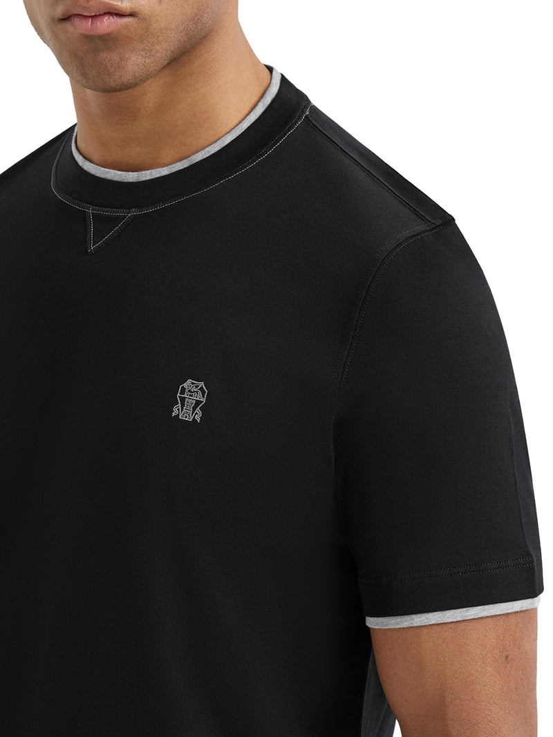 T-SHIRT IN COTONE CON LOGO FRONTALE E RIFINITURE A CONTRASTO