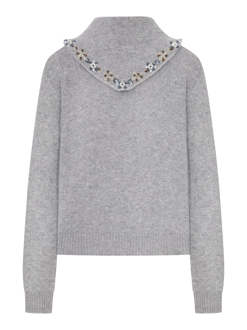 MAGLIONE IN CASHMERE CON FOULARD RICAMATO