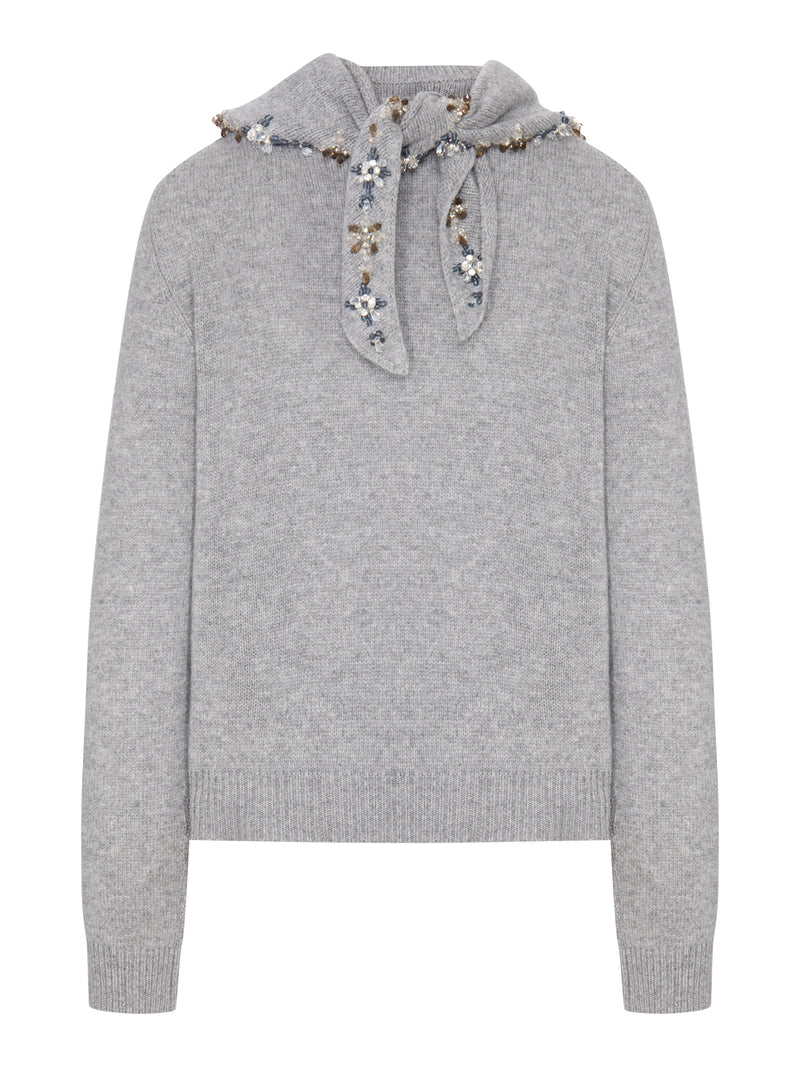 MAGLIONE IN CASHMERE CON FOULARD RICAMATO