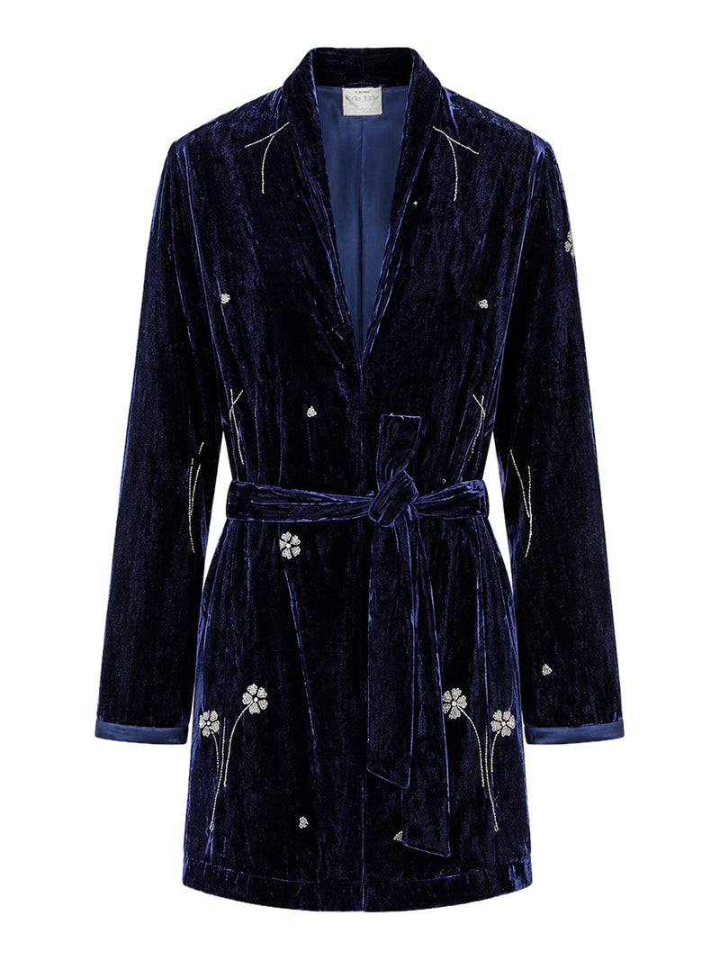 KIMONO IN VELLUTO RICAMATO CON CINTURA