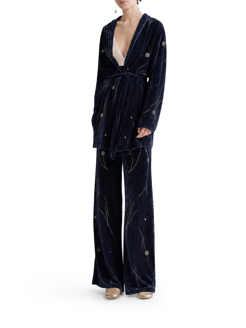 KIMONO IN VELLUTO RICAMATO CON CINTURA