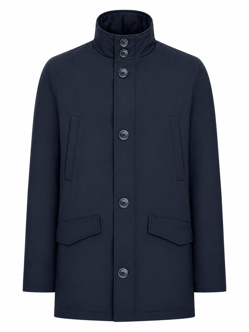 CAPPOTTO IN TESSUTO TECNICO CON COLLO ALTO E BOTTONI
