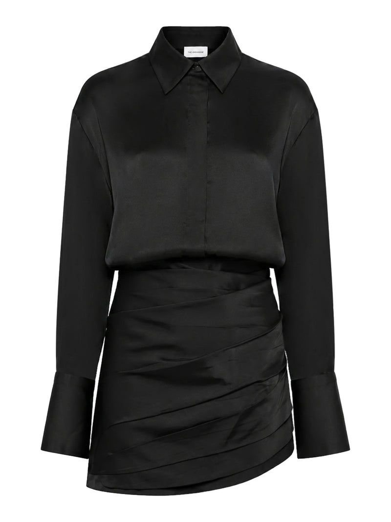 MINI ABITO CAMICIA IN SATIN CON GONNA DRAPPEGGIATA