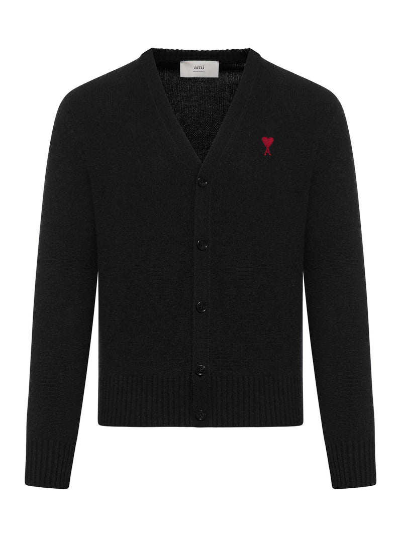 CARDIGAN IN MAGLIA CON SCOLLO A V E LOGO RICAMATO