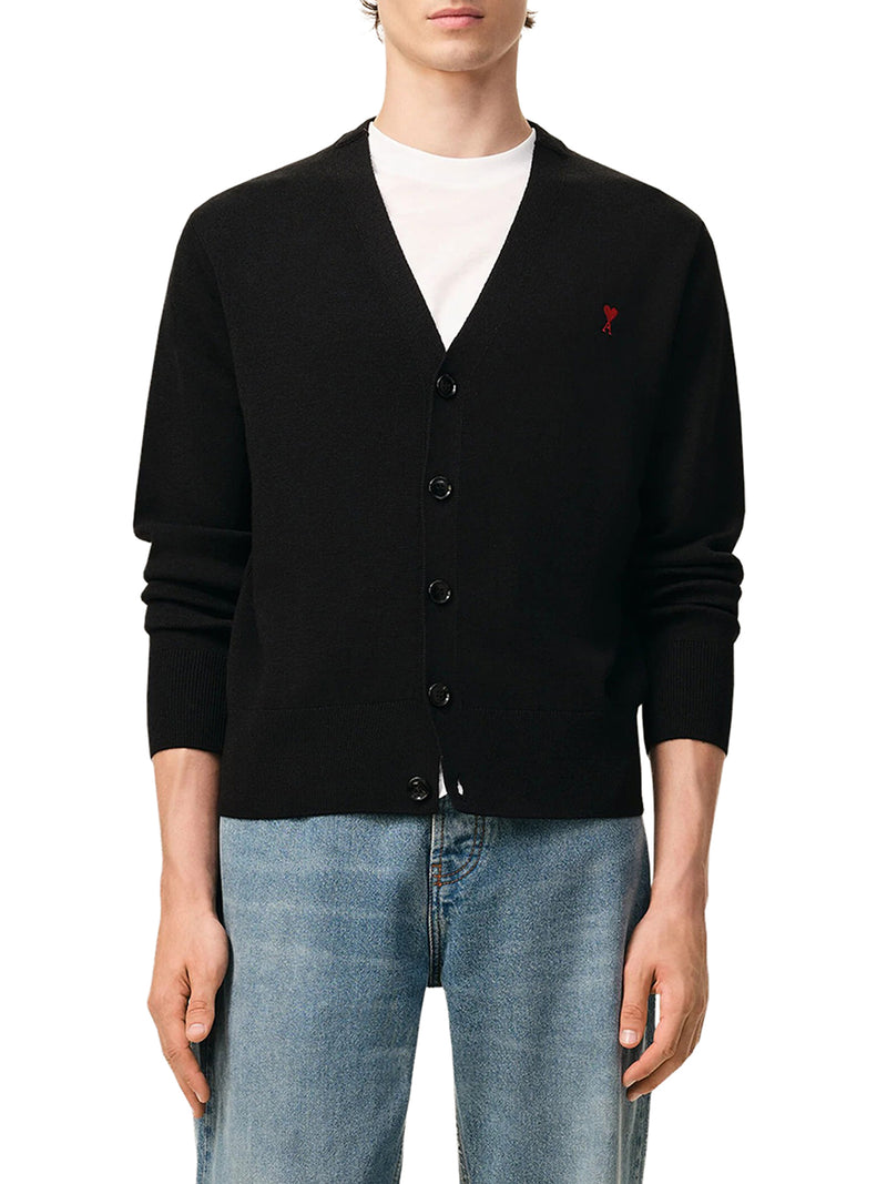 CARDIGAN IN MAGLIA CON SCOLLO A V E LOGO RICAMATO
