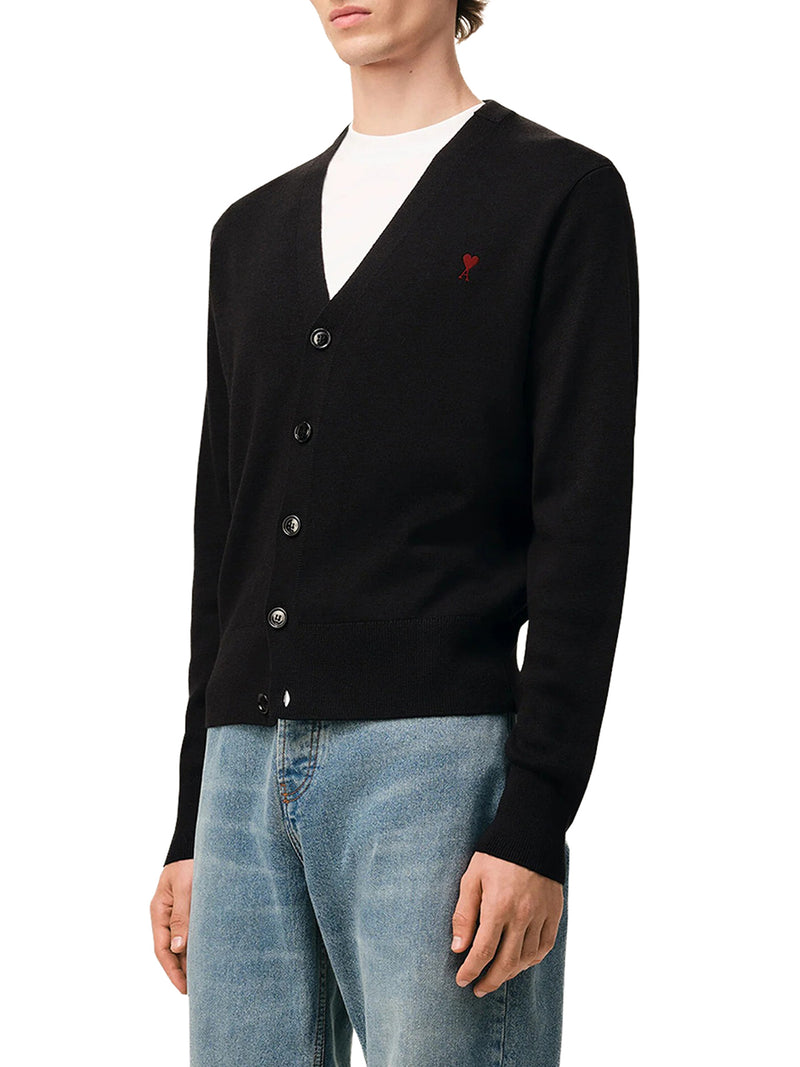 CARDIGAN IN MAGLIA CON SCOLLO A V E LOGO RICAMATO