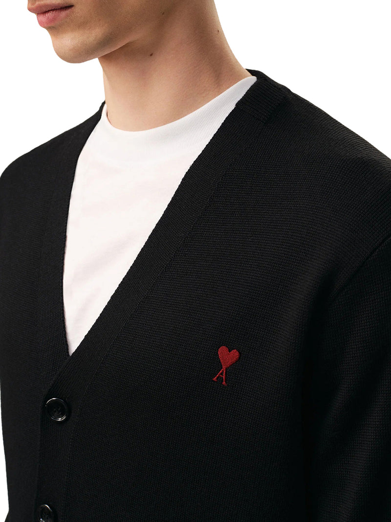 CARDIGAN IN MAGLIA CON SCOLLO A V E LOGO RICAMATO