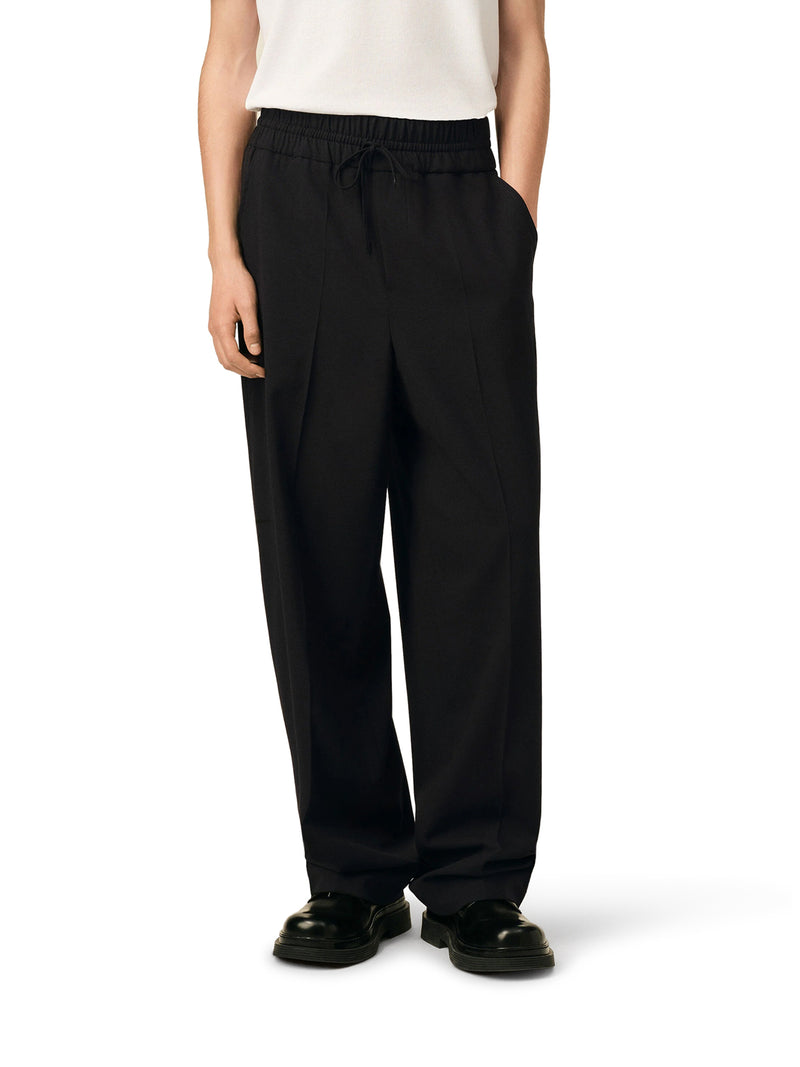 PANTALONI IN LANA NERA CON VITA ELASTICIZZATA
