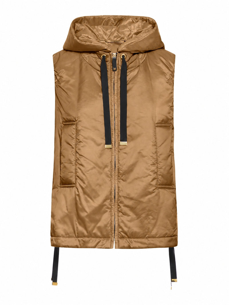 GILET IMBOTTITO CON CAPPUCCIO IN TELA ANTIGOCCIA