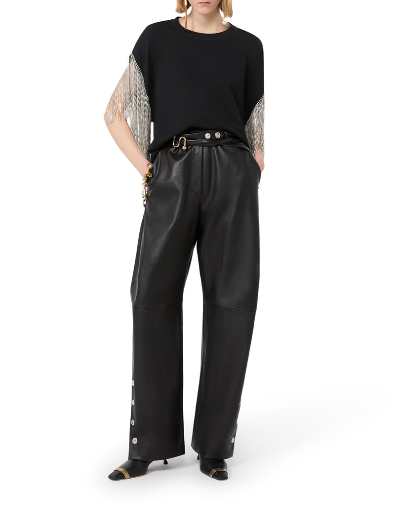 T-SHIRT BOXY IN COTONE CON FRANGE IN STRASS