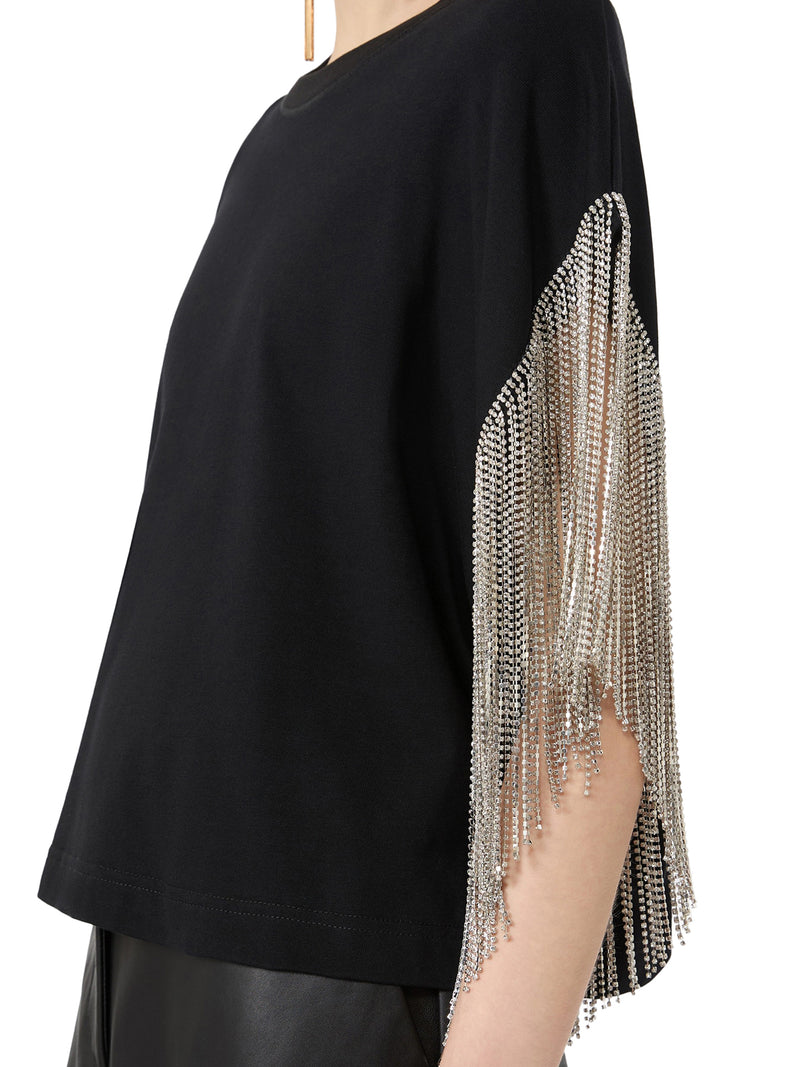 T-SHIRT BOXY IN COTONE CON FRANGE IN STRASS