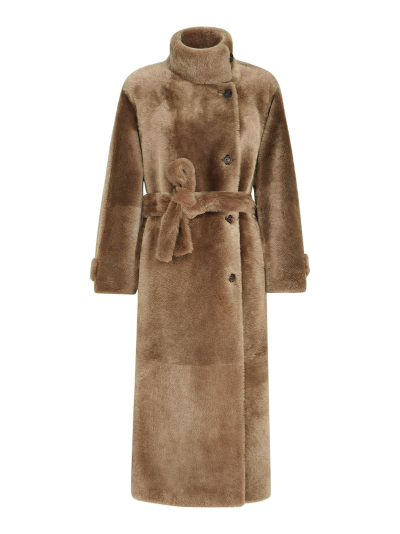 CAPPOTTO IN SHEARLING CON CINTURA E MONILE