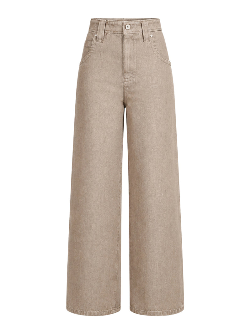 PANTALONE BAGGY IN DENIM BEIGE LAMÉ CON MONILE