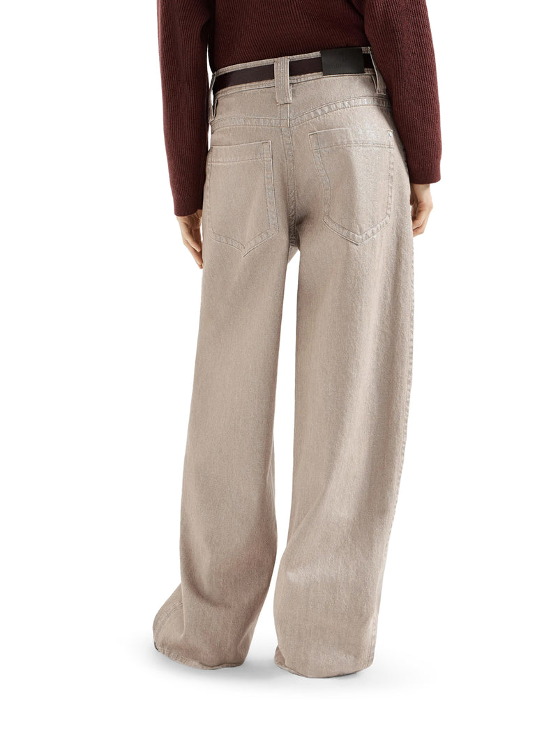 PANTALONE BAGGY IN DENIM BEIGE LAMÉ CON MONILE