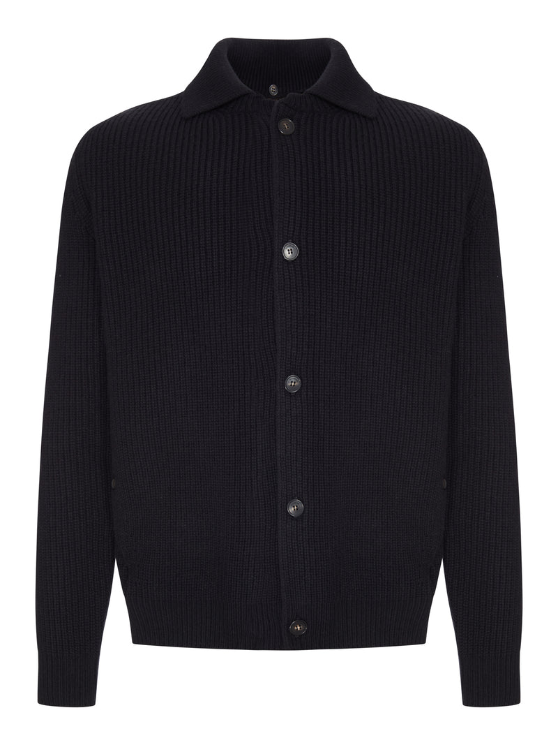 CARDIGAN IN MAGLIA A COSTE CON COLLETTO E BOTTONI