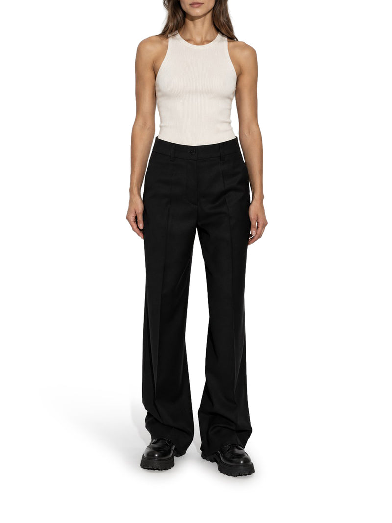 PANTALONI A GAMBA LARGA IN LANA CON PATCH SUL RETRO
