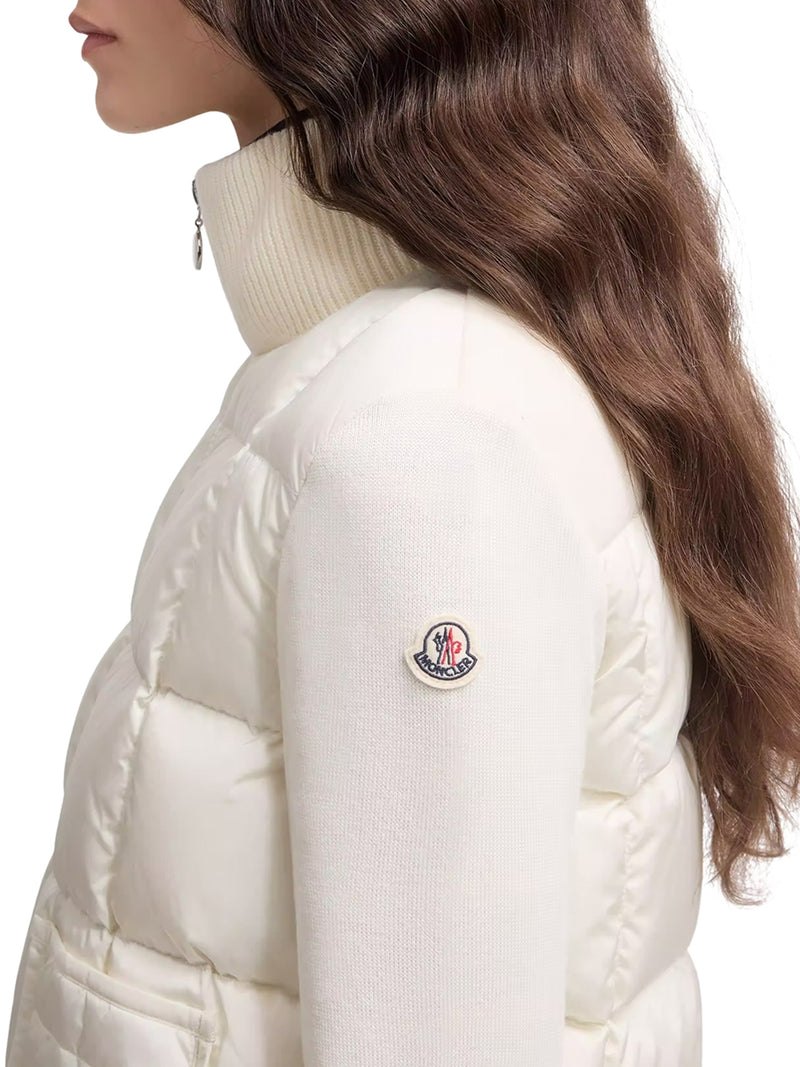 CARDIGAN IMBOTTITO IN LANA CON ZIP E TRAPUNTATURA A QUADRI