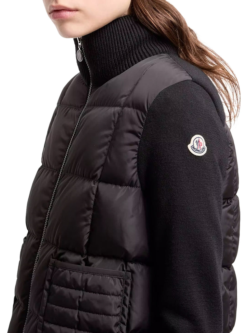 CARDIGAN IMBOTTITO IN LANA CON ZIP E TRAPUNTATURA A QUADRI