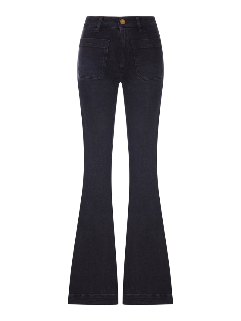 JEANS FLARE IN DENIM CON TASCHE APPLICATE
