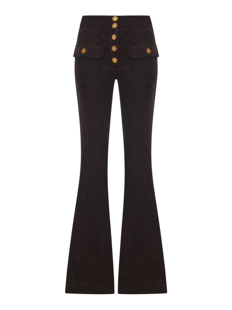 PANTALONI FLARE IN VELLUTO A COSTE CON BOTTONI DORATI