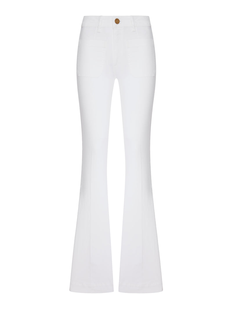 JEANS DELPHINE FLARE IN DENIM BIANCO CON TASCHE APPLICATE