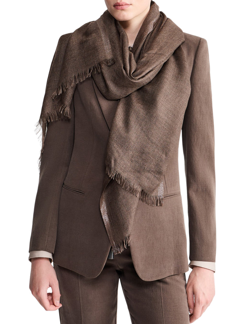 STOLA IN CASHMERE E SETA CON BORDO LUCIDO IN VISCOSA