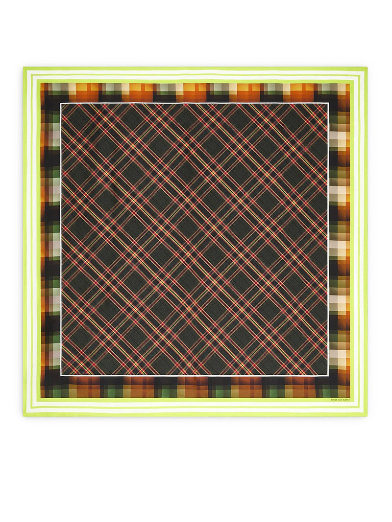 FOULARD QUADRATO IN SETA CON MOTIVO A QUADRI A CONTRASTO