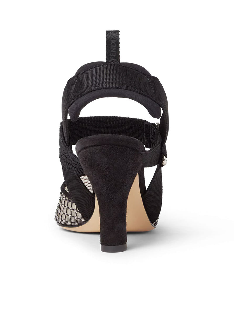 SLINGBACK COLIBRÌ CON TACCO ALTO IN MESH E CAMOSCIO NERO