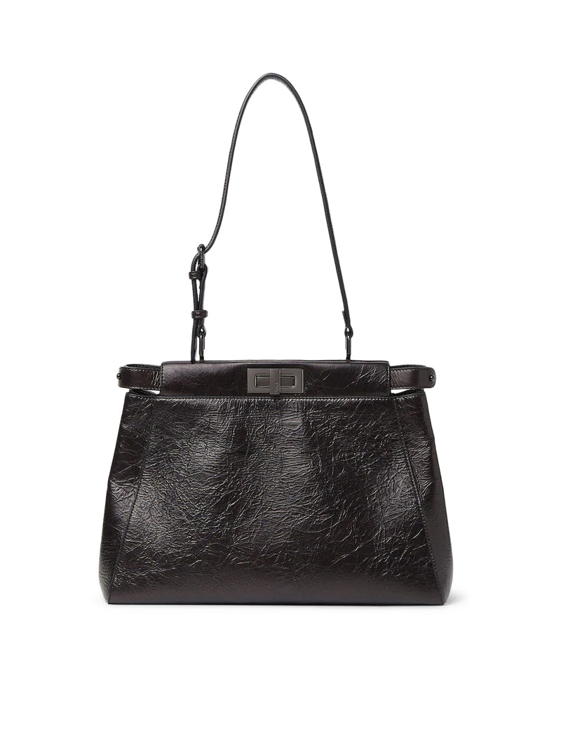 BORSA MY PEEKABOO® MEDIA IN PELLE NERA CRACKLED