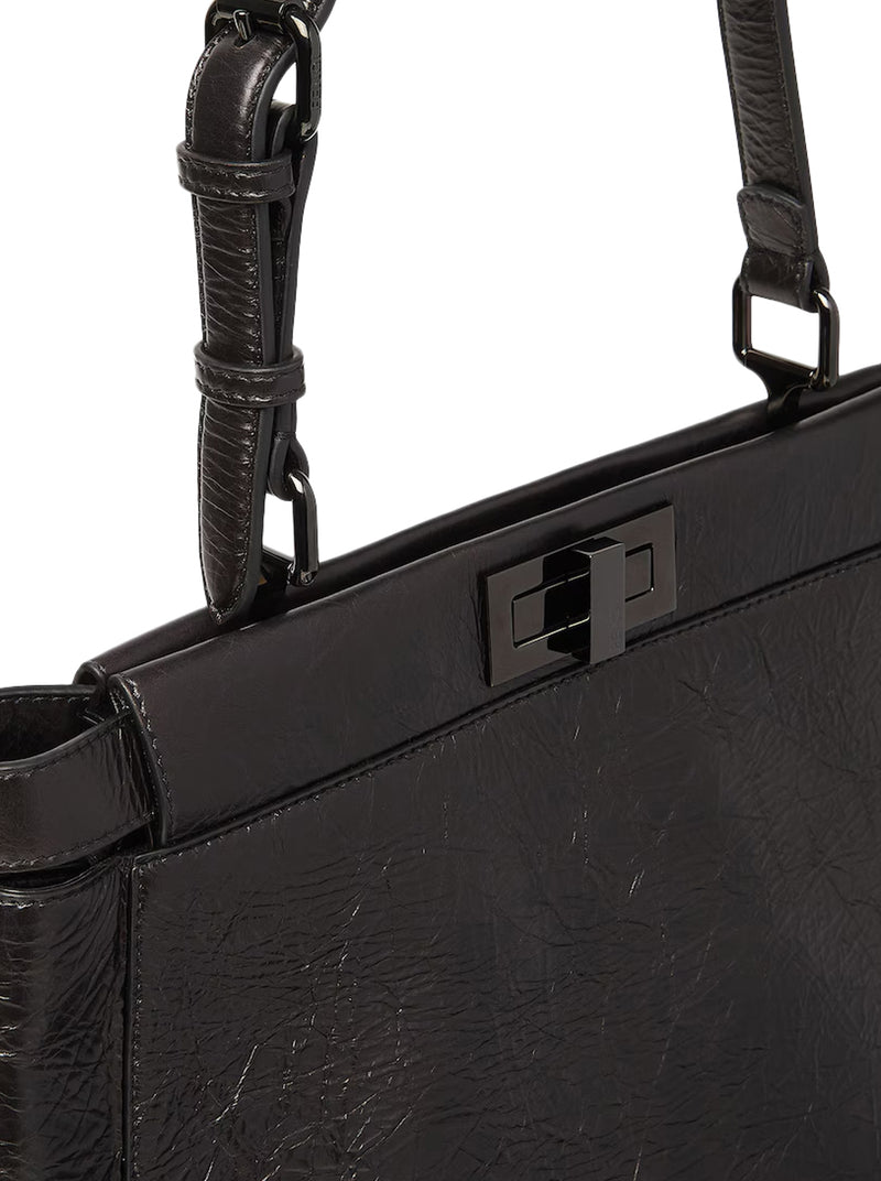 BORSA MY PEEKABOO® MEDIA IN PELLE NERA CRACKLED
